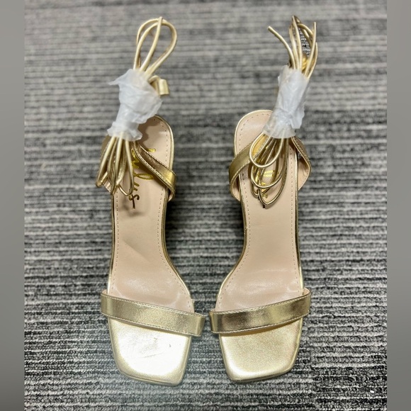 Troyes Gold Square Toe Lace-Up High Heel Sandals - Picture 8 of 8